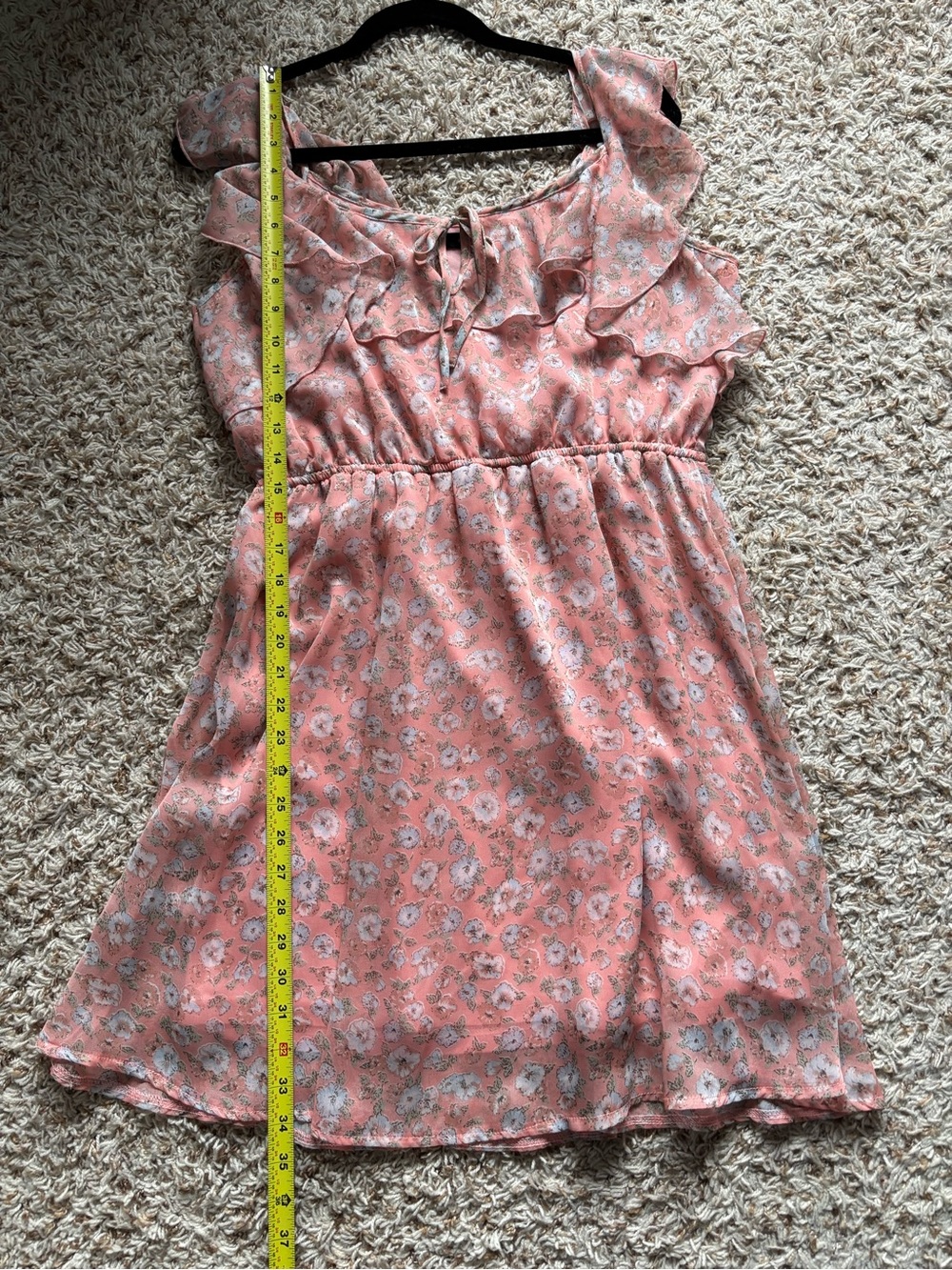 New Look Peach Floral Dress Size 16 Ruffles - Picture 6 of 9
